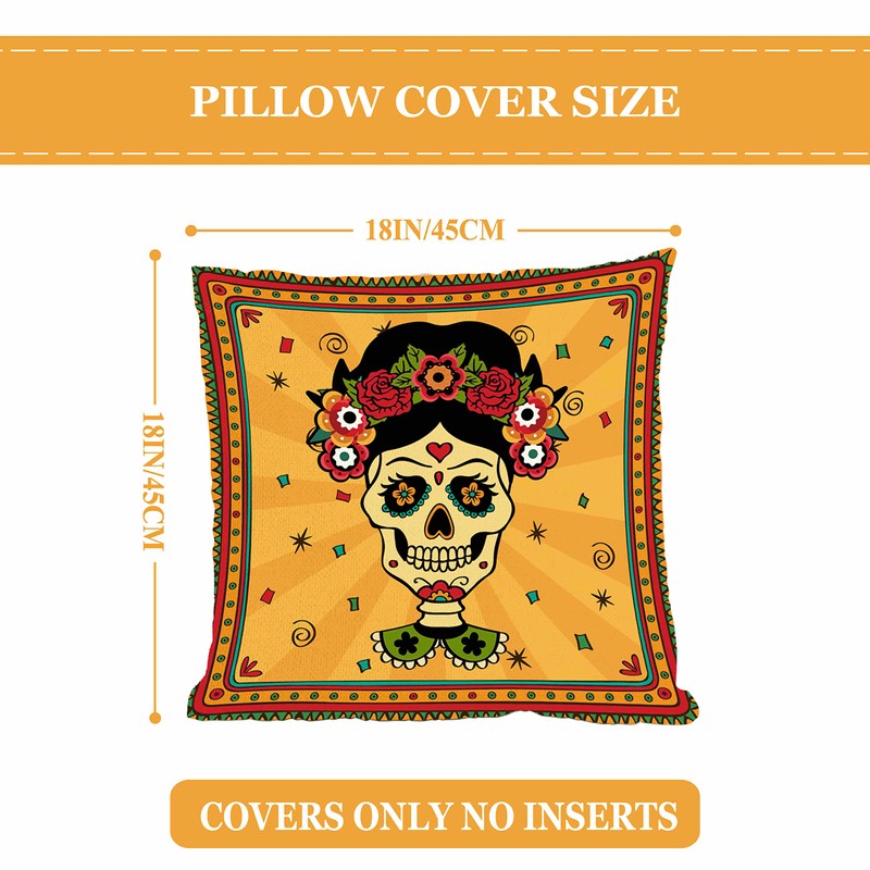 FARMNALL Dia De Los Muertos Sugar Skull Flower Throw Pillow