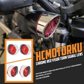 HCmotorku Motorcycle Bullet Turn Signals Lens Cover with Visors Bezels Fit for Harley Dyna Sportster Softail Touring Street Glide Road King 2000-2025 2pc (Chrome Housing Red Lens)