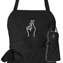 huuraa Apron K-Pop Finger Heart Gift Apron Cooking Apron Cotton K-Pop Present, black