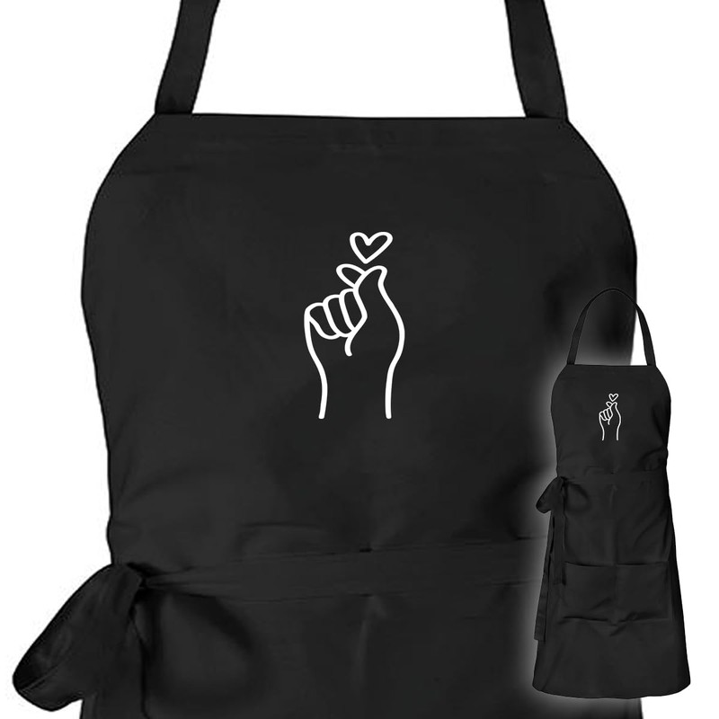 huuraa Apron K-Pop Finger Heart Gift Apron Cooking Apron Cotton