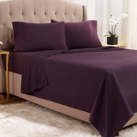Empyrean Twin Sheets Set - 3 PC Super Soft Twin Bed Sheets - Double Brushed Microfiber Twin Sheet Set - Hotel Luxury Purple Eggplant Bed Sheets Twin Size, with 4 Corner Elastic Straps