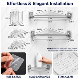 Acrylic Shower Shelves Wall Mount, Shower Corner Shelf, Adhesive