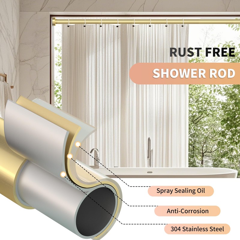 Emlaoe Gold Shower Curtain Rod 34-96 Inches(2.8-8ft) Never Rust Adjustable