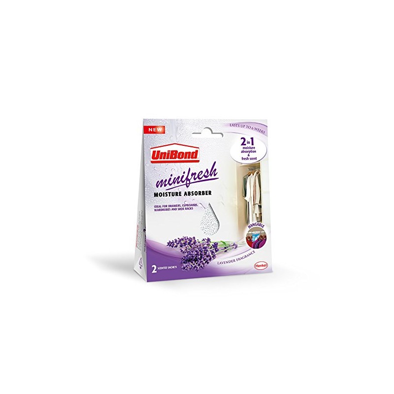UniBond Minifresh Moisture Absorber, Lavender Fragrance Hangable Sachets, Ideal for