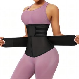 Women's Waist Trainer Tummy Control Workout Corset Cincher Trimmer Shaper Belt (Black, M)