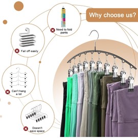 Sunbilien Legging Organizer for Closet, Metal Yoga Pants Hangers 2 Pack w/10 Clips Holds 20 Leggings, Space Saving Hanging Closet Organizer w/Rubber Coated Closet Organizers and Storage, Black