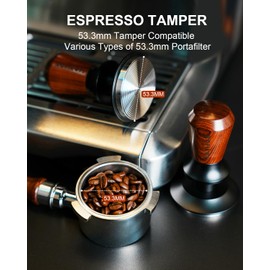 53.3mm Espresso Tamper, Coffee Tamper with Stainless Steel Ripple Base, Barista Espresso Coffee Tamper with 30lbs Spring Loaded and Rosewood Handle Fits for Breville Series 54mm Portafilter