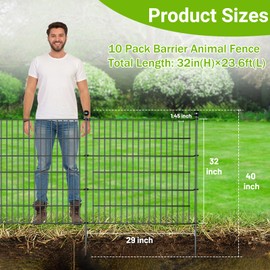 10 Panels No Dig Decorative Outdoor Garden Fence for Yard, 32 in(H) X 23.6 ft(L) Animal Barrier Fencing Rustproof Metal Wire Panel Border for Dog, Rabbits, and Patio Temporary Ground Stakes