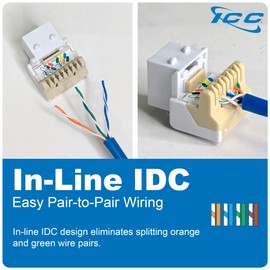 ICC Voice Grade Telephone Keystone Jack with Inline IDC (Easier Termination), 6P6C RJ11, UL Listed TAA Compliant for Wall Plate or Patch Panel, Works with JackEasy Termination Tool, Ivory 25 Pack