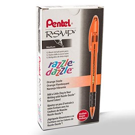 Pentel R.S.V.P. Razzle-Dazzle Ballpoint Pen, Medium Line, Orange Barrel, Black Ink, Box of 12 (BK91RDF-A)