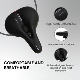 Endless EL1047 Wide Cycle Seat with Red Reflective Safety Strip | Black | Material : PU | Universal Memory Foam Seat with Breathable, Shock Absorbing and Waterproof Bike Saddle for All Type of Bikes