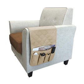 Arm Rest Organiser Hanging Sofa Caddy Storage Bag TV Remote Control Holder Armchairs Couch Organiser Phone Drink Glassse Foldable Pouch Chair Tidy Table Space Saver Pocket Set Living (Beige)