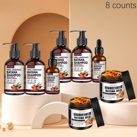 Batana Hair Care Kit, 8 Counts/set Gentle Shampoo & Hair Oil & Hair Serum, Moisturizing & Nourishing Hair Care Product for Women & Men