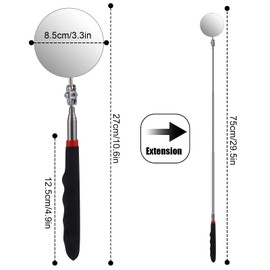 Telescoping Inspection Mirror, Circular Telescopic Mechanics Mirror Tool with Extended Handle Machine Tool Round Inspection Mirrors for Checking Vehicle Condition (10.24~29.53 Inch Handle)