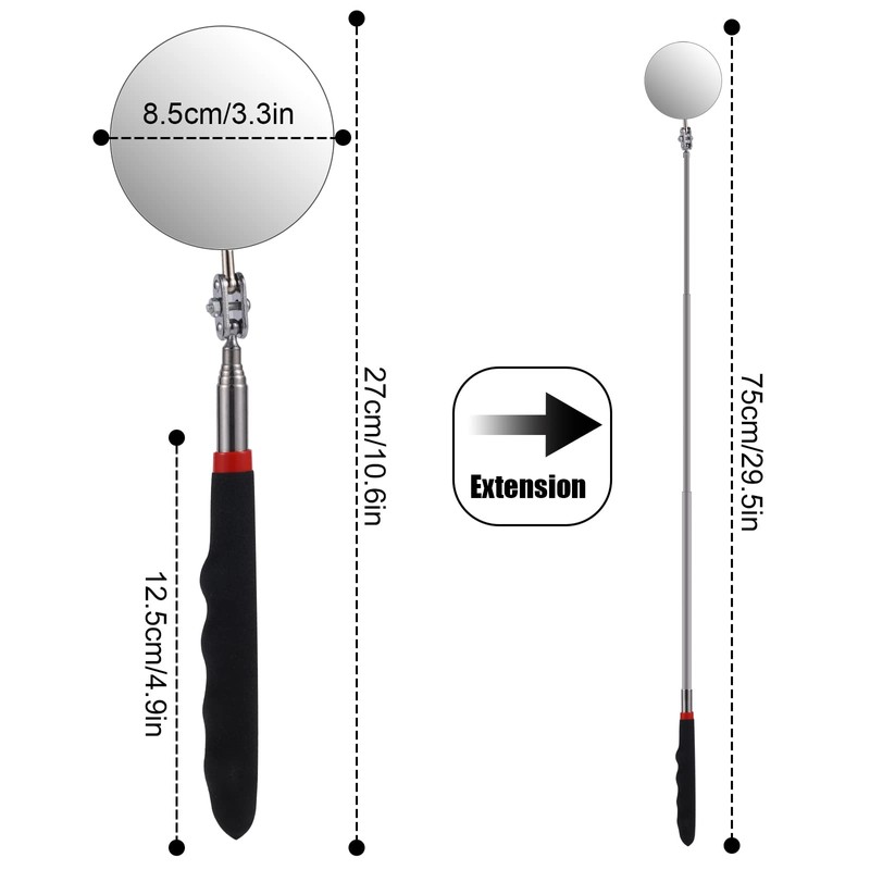 Telescoping Inspection Mirror, Circular Telescopic Mechanics Mirror Tool with Extended