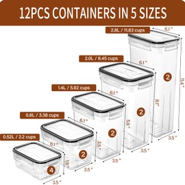 PRAKI Airtight Food Storage Containers with Lids, 12PCS Plastic Kitchen Storage Containers for Pantry Organizers and Storage - Cereal, Rice, Flour and Sugar Containers with Labels & Marker