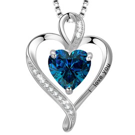 LAVUMO Heart Necklace for Women 925 Sterling Silver Love Cubic Zirconia Pendant Brithstone Necklace Christmas Valentines Birthday Mothers Day Jewellery Gifts for Women Wife Girlfriend Mum Friend