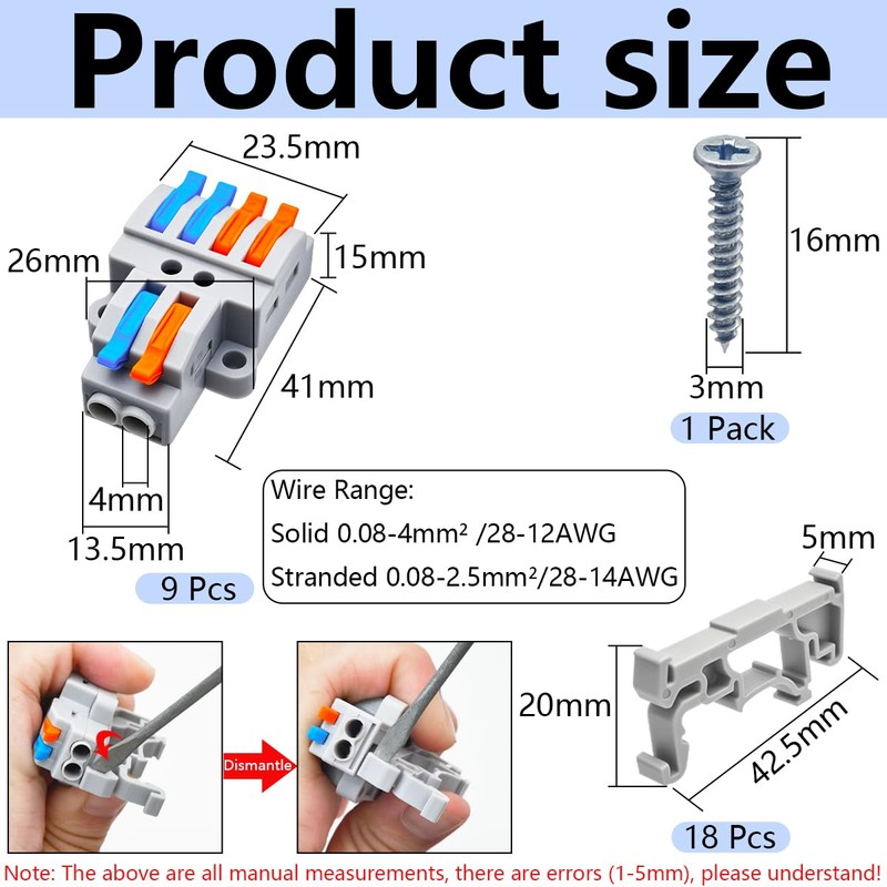 CESFONJER 2-in-4-out Terminal Blocks Kit (9 Sets), Lever Wire Connectors