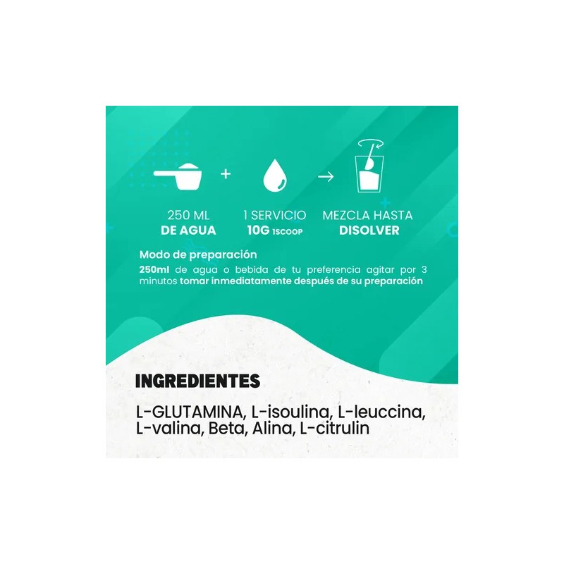 Aminoácidos Bcaas + Glutamina Green 500g 50 Servicios Sabor