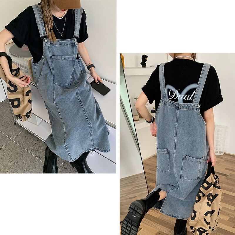 Teddy Pants453 Denim Overalls Jumper Skirt, All-In-One, Loose, Medium Thick,