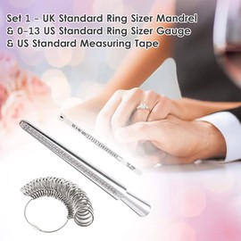 FUNFANG Aluminium Ring Sizer Mandrel Metal Ring Sizer Finger Sizing Stick Mandrel Tool with Ring Sizer Gauge Set Measuring Tape for Ring Size Measurement Set 1