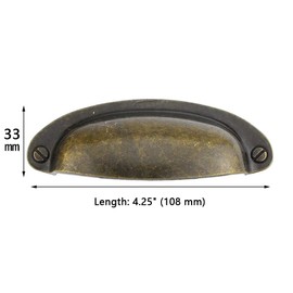 MuDuJia 6-Pack 3 1/2" Hole spacing Antique Bronze Vintage Farmhouse Style Pulls Cup Pull Handles Knobs Shell Ear-Like Handle Knobs for Cabinet Dresser Drawer Bin 3.5 inch 89mm (6, Antique Bronze)