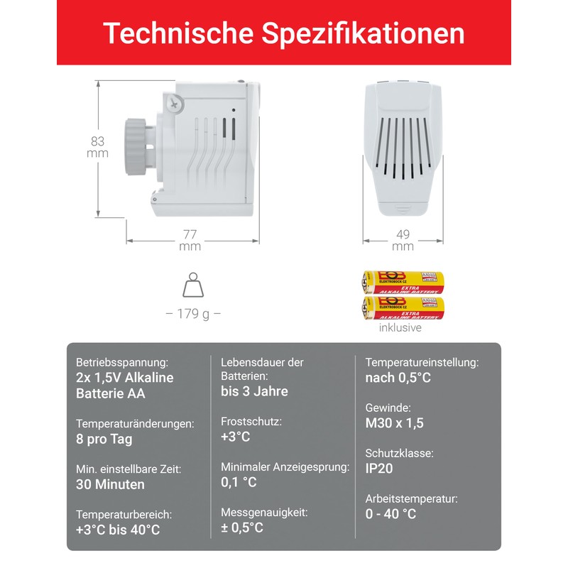 Elektrobock HD13-L Programmable Radiator Thermostat, 280 W, 230 V, White,