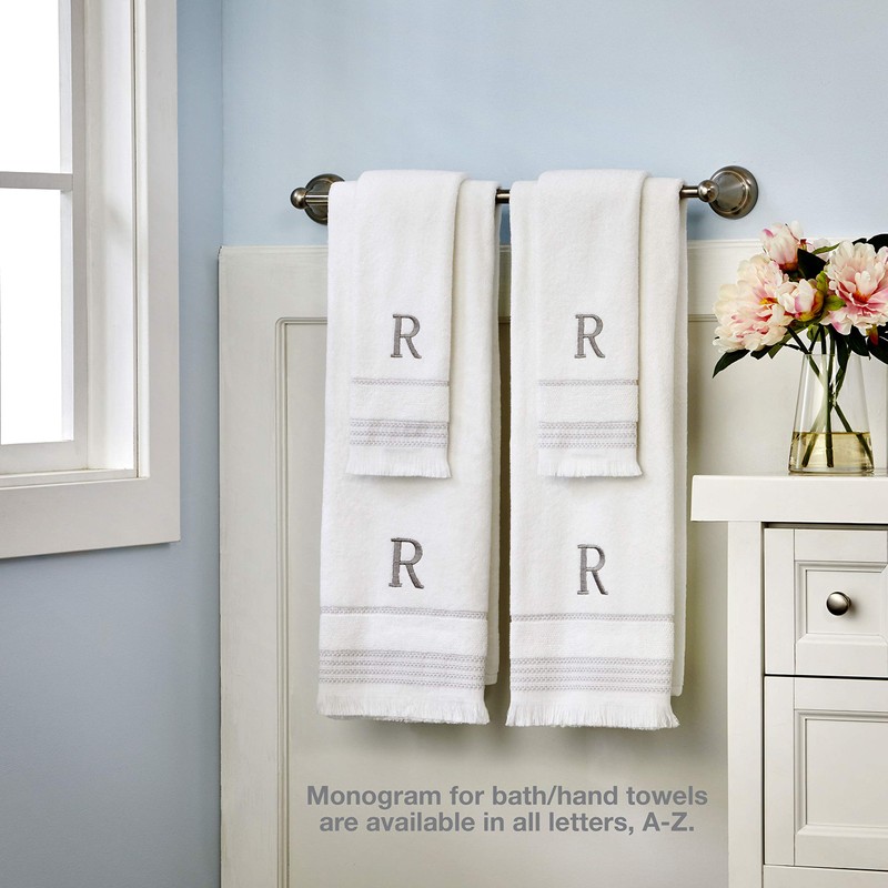 SKL Home Casual Monogram Hand Towel Set, M, 16x26, White