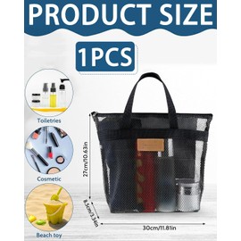 KEMUZ Portable Shower Bag, Mesh Carry Bag with Zip, Multifunctional Beach Bag, Foldable for Gym, Shower Room, Beach, Travel Toiletries (Black)
