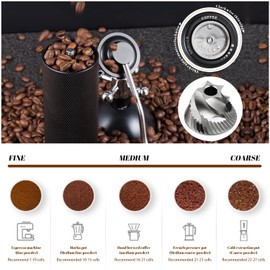 Manual Coffee Grinder Capacity 25 Grams, Stainless Steel Burrs - Wooden Handle, Coffee Burr Grinder for Home, Office, Camping, Hiking (Grey)