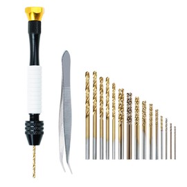 Pin Vise Hand Drill Manual Drills w/25pcs Titanium Micro Drill Bits (0.5mm-3mm) -Rotary Hobby Drill for Jewelry Making, Wood, Plastic, Resin, PCB,Miniature, Beads, Clay