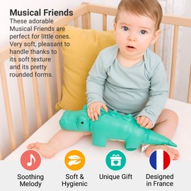 Little Big Friends Musical Friends | Pull String Cord Musical Toy for Baby | Special Stuffed Animal | Easy to Clean | Achille The Crocodile
