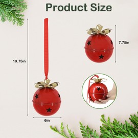 MINHOU-MINFEI Christmas Large Jingle Bells, 6 inch Jumbo Christmas Decorative Bells for Tree Mantel Indoor Outdoor Metal (Red)