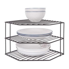 3-Tier Corner Shelf Counter and Cabinet Organizer - Steel Metal Wire - Rust Resistant - Plates, Dishes, Cabinet & Pantry Organizer - Kitchen Organization (10 x 7.5 Inch)(Black)