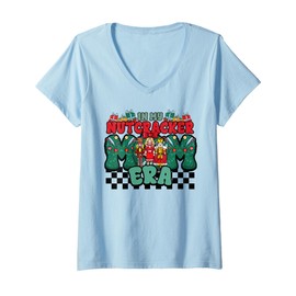 Womens Christmas Nutcracker Mom Mama Era Toy Soldier Xmas Costume V-Neck T-Shirt