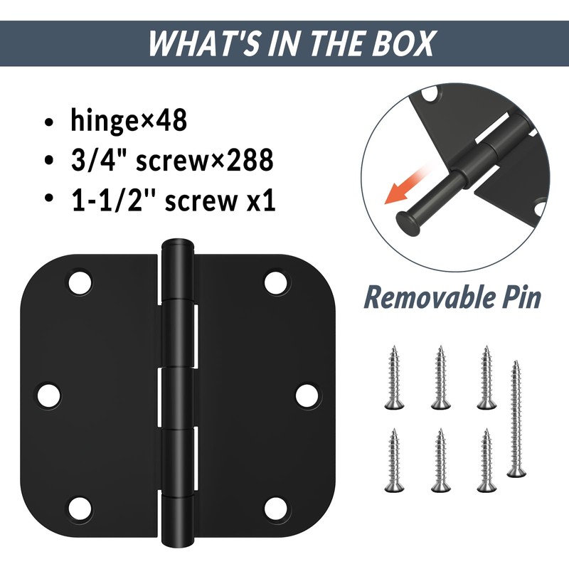 HOSOM 48 Pack Door Hinges Black Matte, Interior Door Hinges