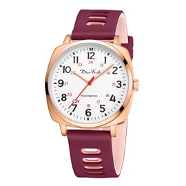 Diaofendi Nurse Watch for Medical Students,Doctors,Women, Men with Second Hand and 24 Hour, Easy Read Dial, Waterproof Watch(Rose Gold-WineRed Pink)