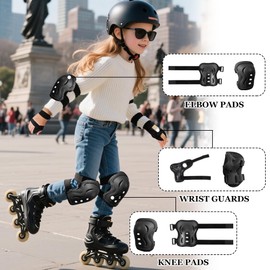 Children's Knee Pads, 6 in 1 Inline Protectors Set, Children's Protective Equipment, Adjustable Knee Pads, Elbow Pads, Wrist Guards for Skating, Driving, Scooter, Skateboard