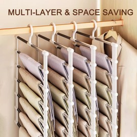 Trouser Hangers, Space-saving, Pack of 2 Multi-Tier Hangers, Foldable Non-Slip Trouser Stand, Trouser Hanger, Stainless Steel, Trouser Holder for Wardrobe, Scarves, Towels