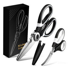 Juego de tijeras de cocina de 2 piezas, pelador económico y pelador de camarones, tijeras multiusos afiladas de acero inoxidable para cortar aves, pescado, carne, verduras, huesos y más.