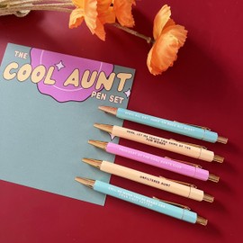 Jxueych 5 Pcs Funny Pens with Paper, Assorted Colors Retractable Ballpoint Pen, Black Ink 1.0 Mm Medium Point Quick Drying for Writing Drawing Journaling Note Taking (Cool Aunt)