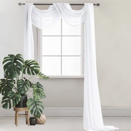 Pelmet Freehand Decoration, 130 x 550 cm Wedding Curtain Decoration White Transparent Voile Wedding Arch Curtains Tulle Photo Background Curtain for Photography Party Wedding Birthday Christening -