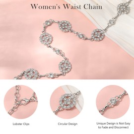 AWAYTR Waist Chains Belts for Women - Rhinestone Gold Silver Chain Belts for Dresses(Silver-Round1)