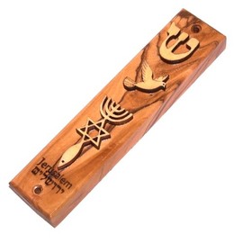 Holy Land Market Olive Wood Messianic Mezuzah - Engraved Christian Mezuzah for Door, 5 inches