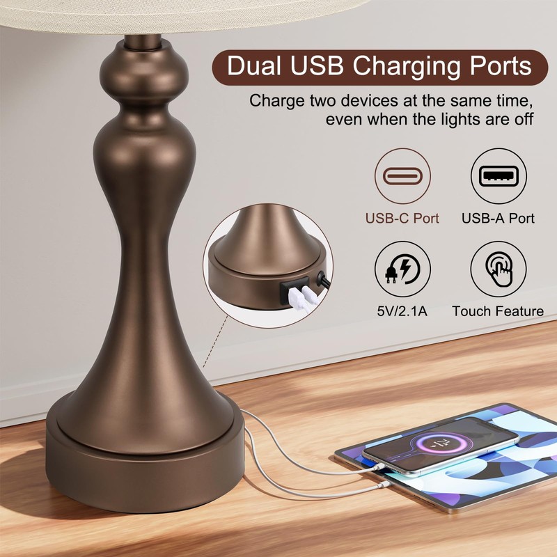 Seealle Touch Lamps for Nightstand - Bedside Lamps Set of