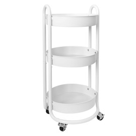 HOMESTEAD Premium White 3-Tier Round Rolling Cart for Small Space Organization - Heavy Duty Metal Cart with Round Trays for Office Organization