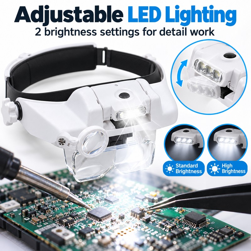 Rechargeable LED Headband Magnifier for Precision Work – Interchangeable Lenses