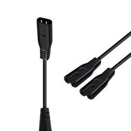 HuaLiSiJi IEC320 C8 to 2X C7 Y Splitter AC Power Cord 2.5A 250V C8 Male Plug to C7 Female Cable for Computer Monitor Smart TV and More (Black, 0.3 m)
