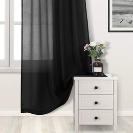 DWCN Black Sheer Curtains for Living Room Bedroom - Faux Linen Elegant Grommet Window Voile Sheer Curtains, Set of 2 Panels, W52 x L84 Inches
