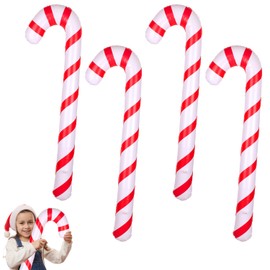 4pcs Inflatable Candy Canes, 34.6 Inch Christmas Jumbo Candy Canes Decorations Large Candy Cane Balloons Pool Floats for Indoor Outdoor Xmas Decors (Style 2)